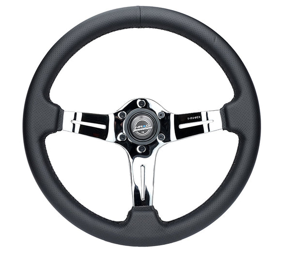 NRG Light Weight Gaming Steering Wheel - Splitz Chrome Silver Spokes Perforated Leather
