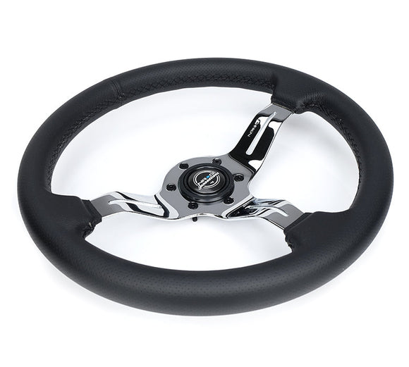 NRG Light Weight Gaming Steering Wheel - Splitz Chrome Silver Spokes Perforated Leather