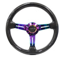 NRG Carbon Fiber Steering Wheel (350mm / 1.5in. Deep) Neochrome 3-Spoke Design w/Slit Cuts-1