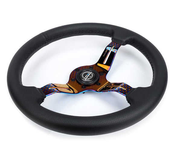 NRG Light Weight Gaming Steering Wheel - Splitz NeoChrome Silver Spokes Perforated Leather