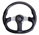 NRG Carbon Fiber Steering Wheel (350mm) Silver Oval Shape w/Leather Trim-1