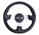 NRG Carbon Fiber Steering Wheel (350mm) Silver Frame Blk Stitching w/Rubber Cover Horn Button-1