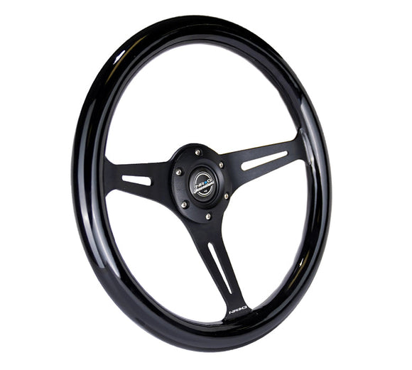 NRG Classic Wood Grain Steering Wheel (350mm) Black Paint Grip w/Black 3-Spoke Center