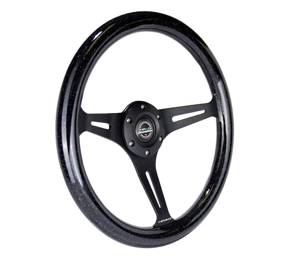 NRG Classic Wood Grain Steering Wheel (350mm) Black Sparkled Grip w/Black 3-Spoke Center