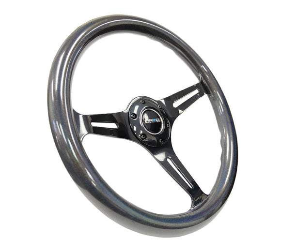 NRG Classic Wood Grain Steering Wheel (350mm) Chameleon/Pearlescent Paint Grip w/Blk 3-Spoke