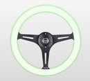 NRG Classic Wood Grain Steering Wheel (350mm) Glow-N-The-Dark Green Grip w/Black 3-Spoke Center-1