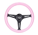 NRG Classic Wood Grain Steering Wheel (350mm) Solid Pink Painted Grip w/Black 3-Spoke Center-1