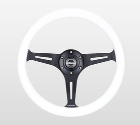 NRG Classic Wood Grain Steering Wheel (350mm) White Paint Grip w/Black 3-Spoke Center