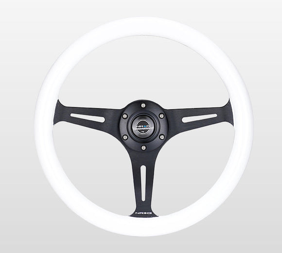NRG Classic Wood Grain Steering Wheel (350mm) White Paint Grip w/Black 3-Spoke Center