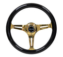 NRG Classic Wood Grain Steering Wheel (350mm) Black Grip w/Chrome Gold 3-Spoke Center-1