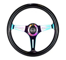 NRG Classic Wood Grain Steering Wheel (350mm) Black Paint Grip w/Neochrome 3-Spoke Center-1