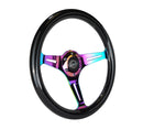 NRG Classic Wood Grain Steering Wheel (350mm) Black Paint Grip w/Neochrome 3-Spoke Center-2