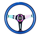 NRG Classic Wood Grain Steering Wheel (350mm) Blue Pearl/Flake Paint w/Neochrome 3-Spoke Center-1