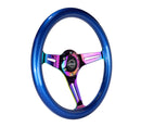 NRG Classic Wood Grain Steering Wheel (350mm) Blue Pearl/Flake Paint w/Neochrome 3-Spoke Center-2