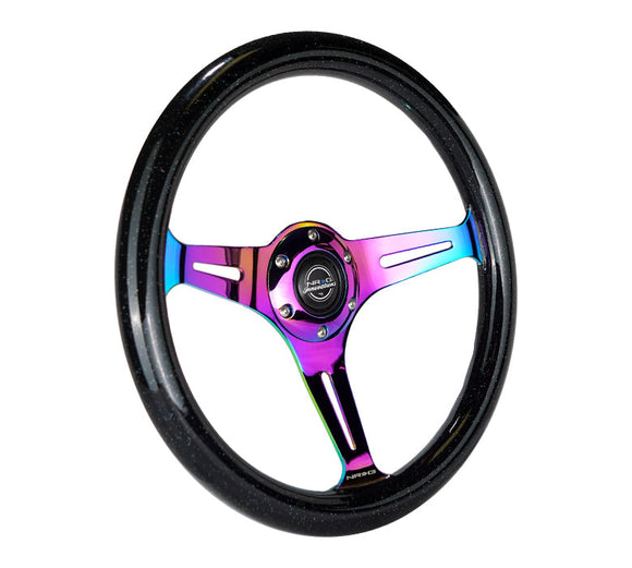 NRG Classic Wood Grain Steering Wheel (350mm) Black Sparkle/Galaxy Color w/Neochrome 3-Spoke