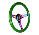 NRG Classic Wood Grain Steering Wheel (350mm) Green Pearl/Flake Paint w/Neochrome 3-Spoke Center-2