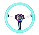 NRG Classic Wood Grain Steering Wheel (350mm) Minty Fresh Color w/Neochrome 3-Spoke Center-1