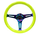 NRG Classic Wood Grain Steering Wheel (350mm) Neon Yellow Color w/Neochrome Spokes-1