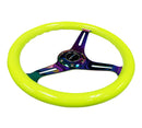 NRG Classic Wood Grain Steering Wheel (350mm) Neon Yellow Color w/Neochrome Spokes-2
