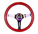 NRG Classic Wood Grain Steering Wheel (350mm) Red Grip w/Neochrome 3-Spoke Center-1