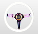 NRG Classic Wood Grain Steering Wheel (350mm) White Paint Grip w/Neochrome 3-Spoke Center-1