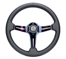 NRG Light Weight Gaming Steering Wheel - 350mm 3 NeoChrome Silver Spokes Perforated Leather-1