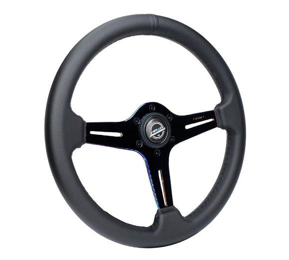 NRG Light Weight Gaming Steering Wheel - 350mm 3 NeoChrome Silver Spokes Perforated Leather