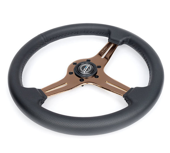 NRG Light Weight Gaming Steering Wheel - Blitz 350mm 3 Rose Gold Spokes Slits - Leather - No Dish