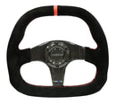 NRG Carbon Fiber Steering Wheel (320mm) Flat Btm. Blk Suede/Red Stitch w/CF Spokes & Red Center Mark-1