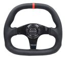 NRG Carbon Fiber Steering Wheel (320mm) Black CF Center w/Black Stitch Red Center Mark Flat Bottom-1