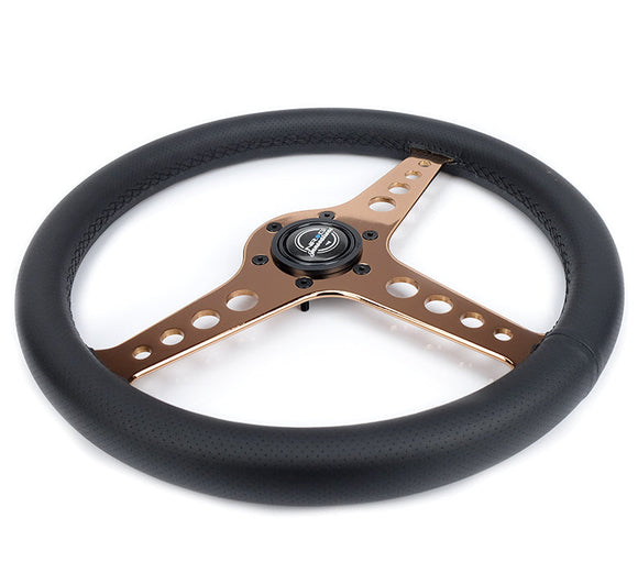 NRG Light Weight Gaming Steering Wheel - Driftz 350mm 3 Rose Gold Spokes Perforated Leather