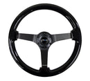 NRG Reinforced Steering Wheel (350mm / 3in. Deep) Black w/Black Chrome Solid 3-Spoke Center-1