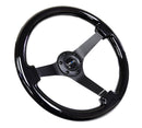 NRG Reinforced Steering Wheel (350mm / 3in. Deep) Black w/Black Chrome Solid 3-Spoke Center-2
