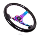 NRG Reinforced Steering Wheel (350mm / 3in Deep) Classic Blk Wood Grain w/Neochrome 3-Spoke Center-2