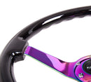 NRG Reinforced Steering Wheel (350mm / 3in Deep) Classic Blk Wood Grain w/Neochrome 3-Spoke Center-3