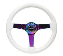 NRG Reinforced Steering Wheel (350mm / 3in. Deep) Classic White w/4mm Neochrome Solid 3-Spoke-1