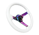 NRG Reinforced Steering Wheel (350mm / 3in. Deep) Classic White w/4mm Neochrome Solid 3-Spoke-2