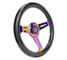 NRG Classic Wood Grain Steering Wheel (310mm) Black w/Neochrome 3-Spoke Center - 0