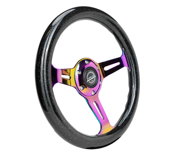 NRG Classic Wood Grain Steering Wheel (310mm) Black w/Neochrome 3-Spoke Center