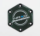 NRG Carbon Fiber w/ Green Texalium Fabrics Horn Delete Button Circular Logo Front/ Back-1