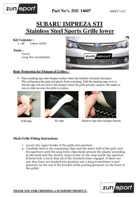 Zunsport Subaru Impreza STi 2008 MY- Lower Grille - Silver finish - 0