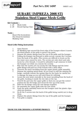 Zunsport Subaru Impreza STi 2008 MY - Top Grille - Silver finish - 0