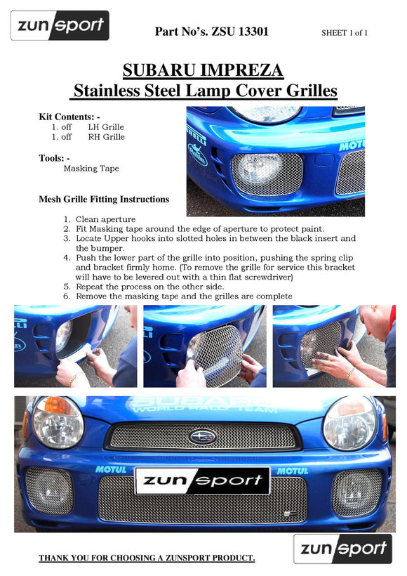 Zunsport Subaru Impreza Bug Eye - Driving Lamp Protectors - Black finish