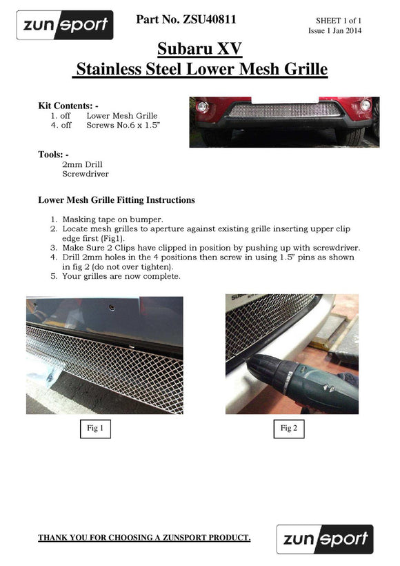 Zunsport Subaru XV Front Grille Set - Black finish