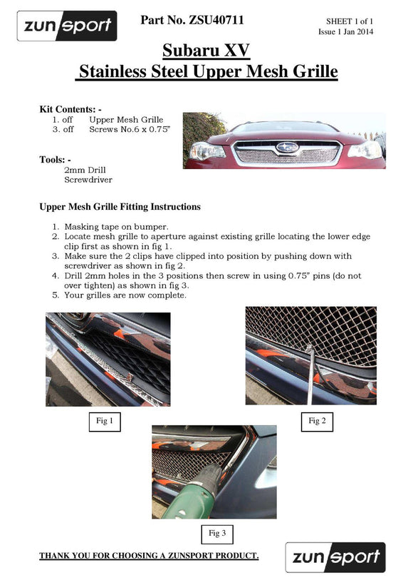 Zunsport Subaru XV - Upper Grille - Silver finish