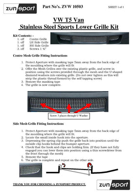 Zunsport Volkswagen T5 Lower Grille Set - Silver finish - 0