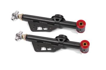 BMR 79-98 Fox Mustang On-Car Adj. Lower Control Arms Poly / Rod End Combo - Black Hammertone