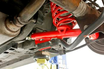 BMR 79-98 Fox Mustang On-Car Adj. Lower Control Arms / Rod End Combo (Polyurethane) - Red