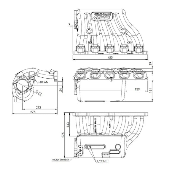SPA Performance Cast Aluminum Intake Manifold w/ Fuel Rail (Black) - VW 2.5L 5 Cylinder 20V 07K | TINW1102B