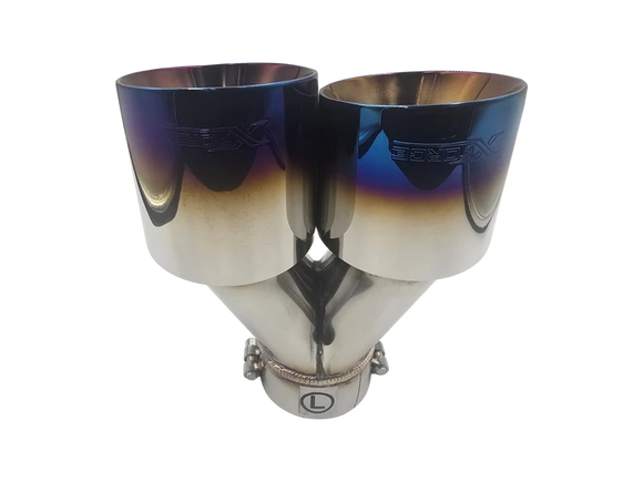 Xforce TWIN BLUE 4'ROUND ANGLE CUT DUAL WALL TIP 3'INLET RHS